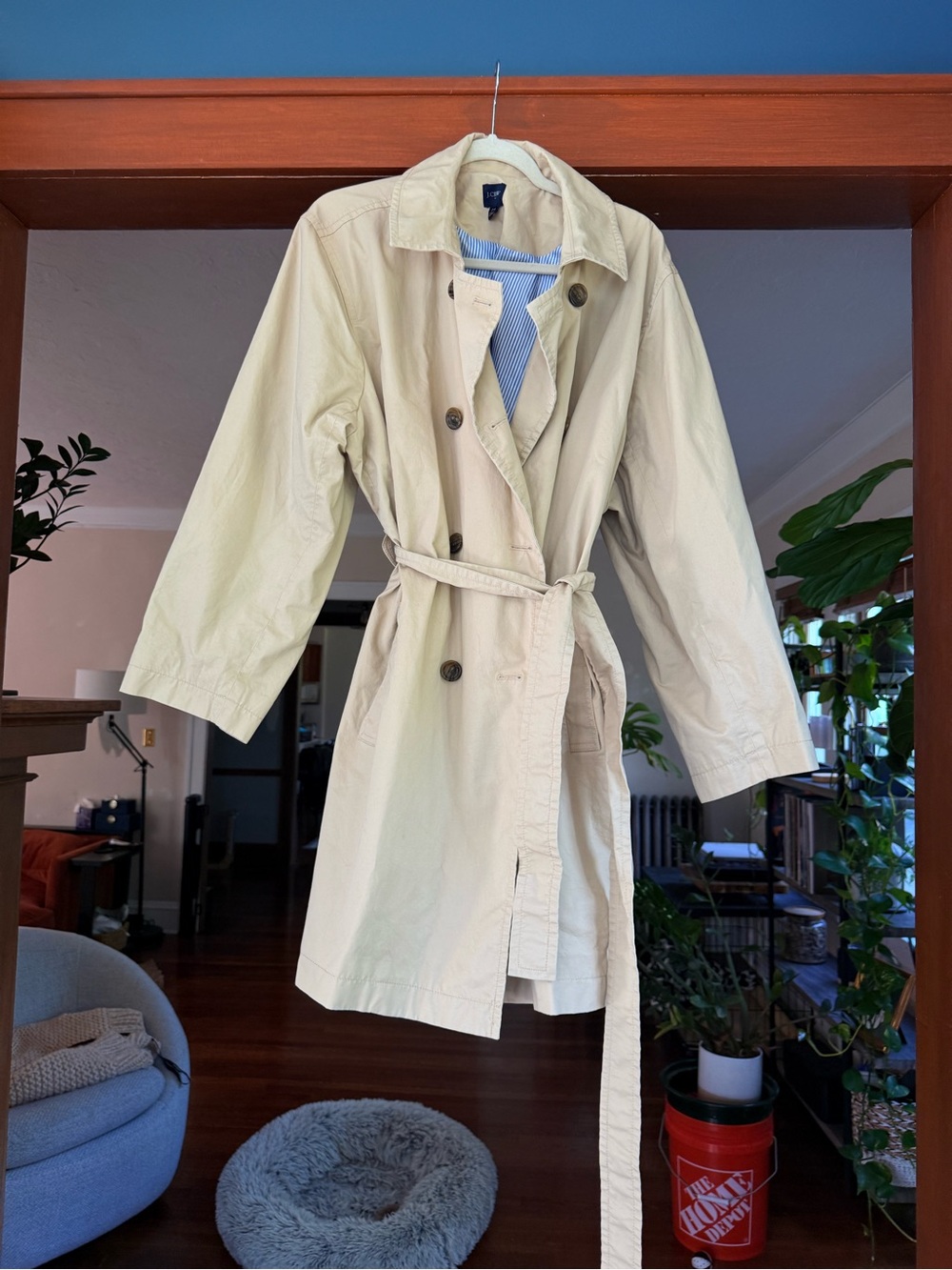 J. Crew Beige Double-Breasted Trench with Tie Belt
